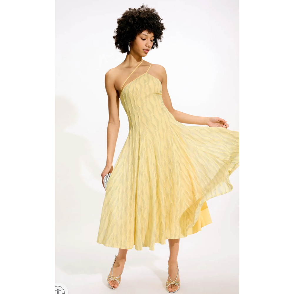 Black Halo Yellow Abstract Athena Midi Dress Size XL